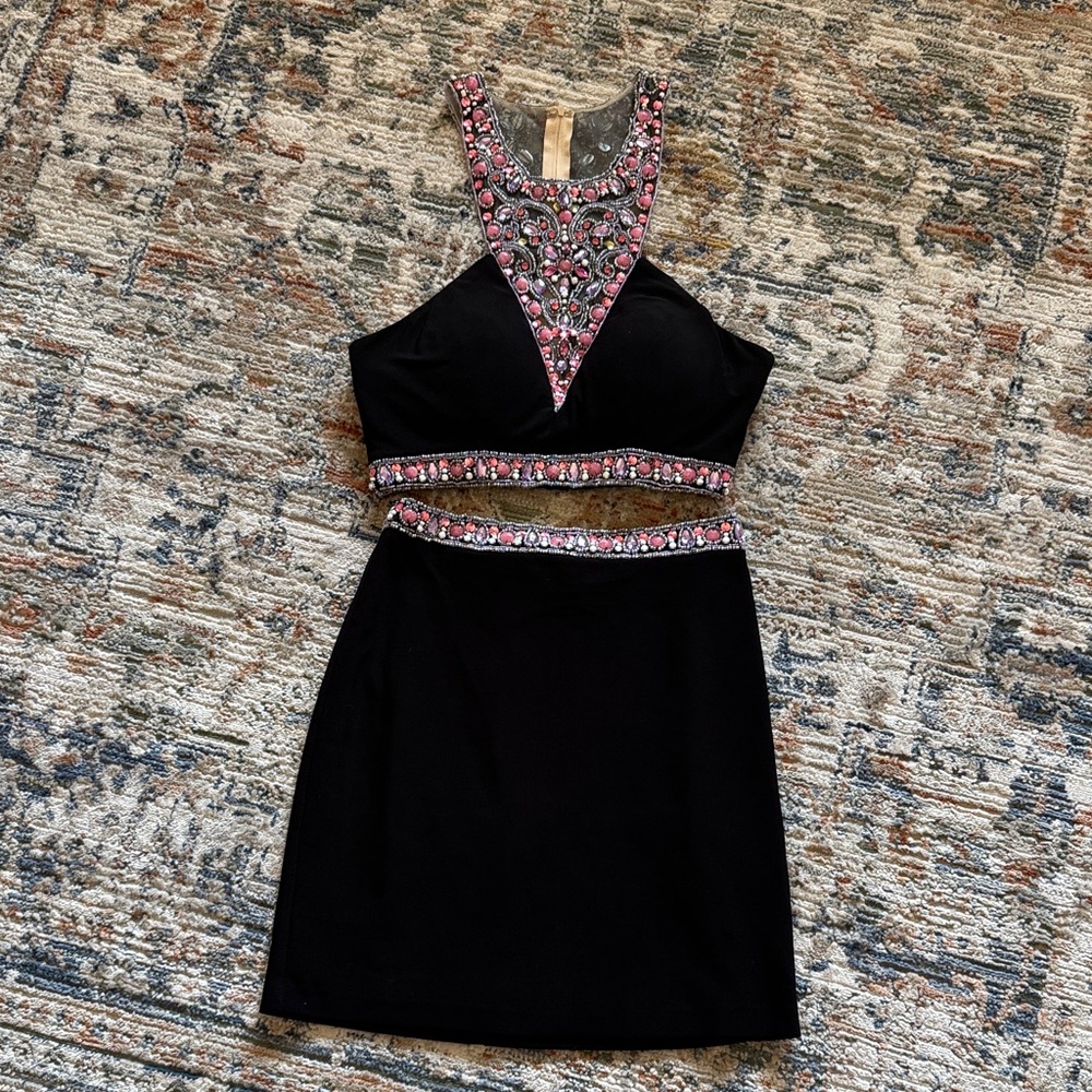 Mori Lee 2piece Black Dress with Pink Embellishments